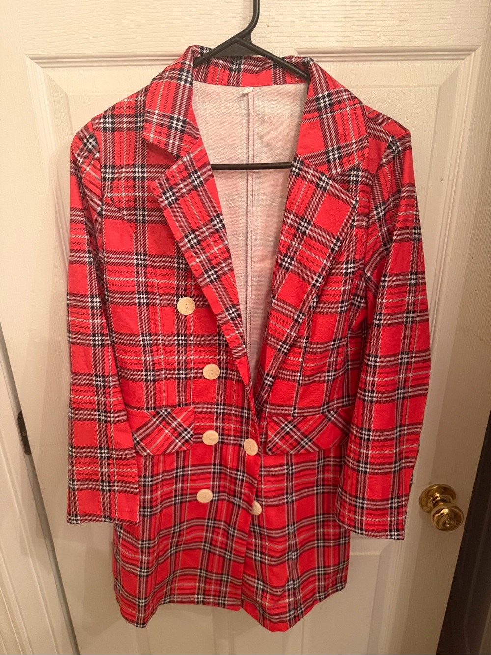 Red Plaid Double-Breasted Women's Blazer Jacket